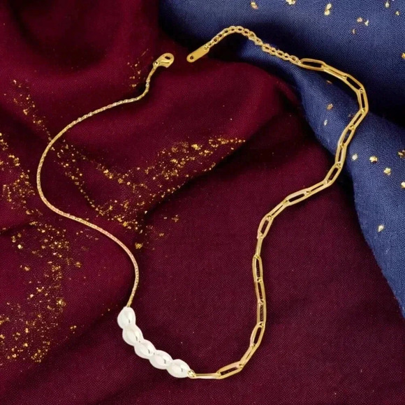 🆕️18K Gold Plated Pearl Chain Necklace | Dainty & Elegant Trendy Jewelry ✨ - Picture 7 of 12